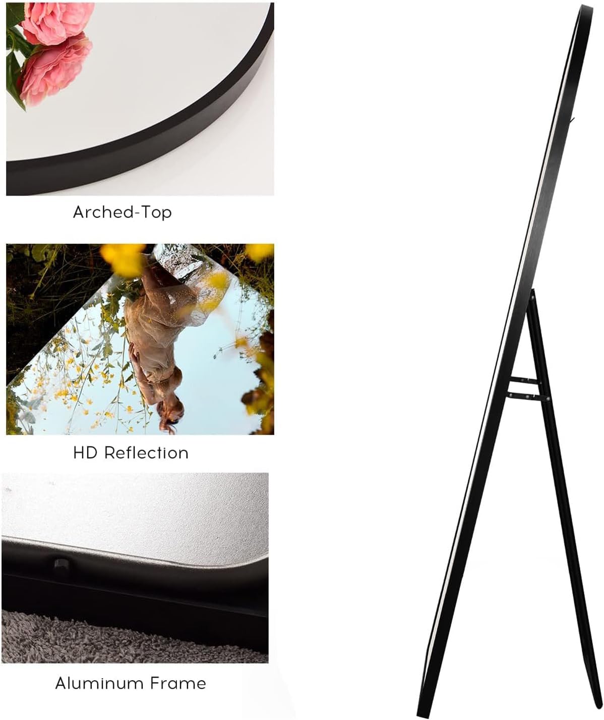 Floor Mirror, Oversized Full Length Mirror, Arched Mirror, Large Standing Mirror, Tall Mirror, Wall Mounted, FreeStanding, Giant Mirror, 68??26, Aluminum Frame – Black