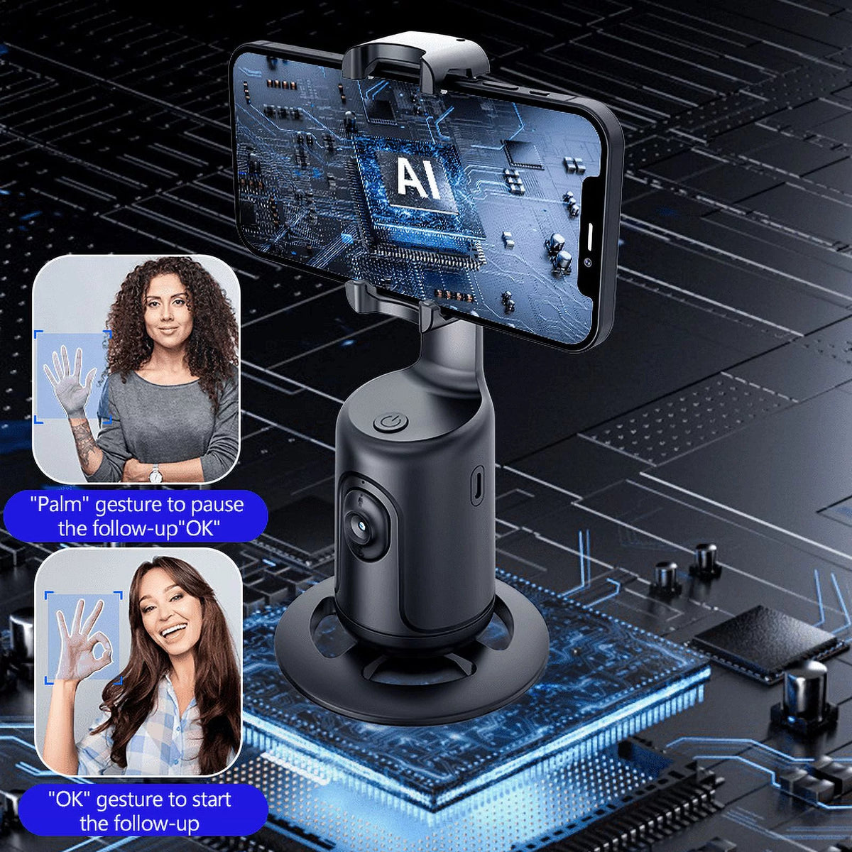 X XBEN Auto Face Tracking Tripod, 360?? Rotation Face Body Phone Camera Mount Smart Shooting Phone Tracking Holder for Live Vlog Streaming Video, White