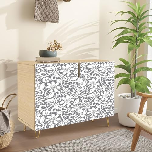 Mid Century Sideboard Buffet Kitchen Storage Cabinet with 2 Doors Ornate Seamless Border Eastern Style Light Beige for Ornamental Cupboard Console Table Bar Cabinet for Dining Room Hallway