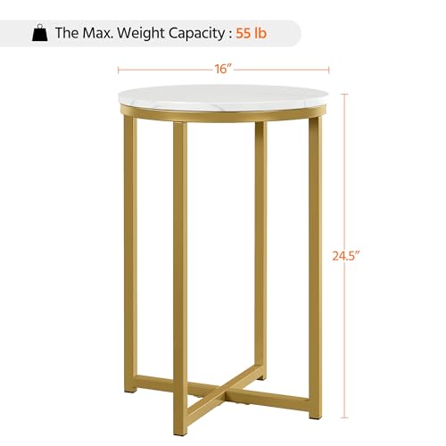 Yaheetech Faux Marble Side Table, 16in End Table Modern Accent Sofa Table w/X-Based, Round Tabletop, Sturdy Metal Legs for Living Room, Black