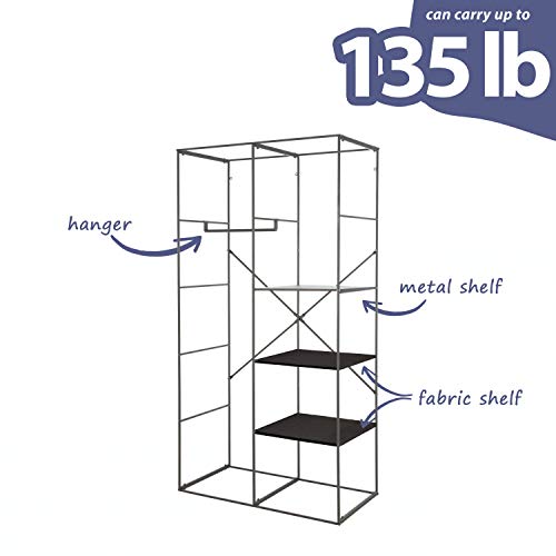 Ambesonne Sketchy Portable Fabric Wardrobe, Big Hot Air Balloon in The Sky Vintage Style Travel and Transportation Theme Art, Clothing Organizer and Storage Closet with Shelves, 42.5, Black White