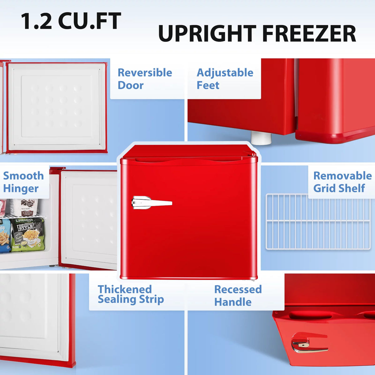 Auseo Mini Upright Freezer Compact Refrigerators??1.2Cu.ft Small Stand up Freezer for Home Office, Red