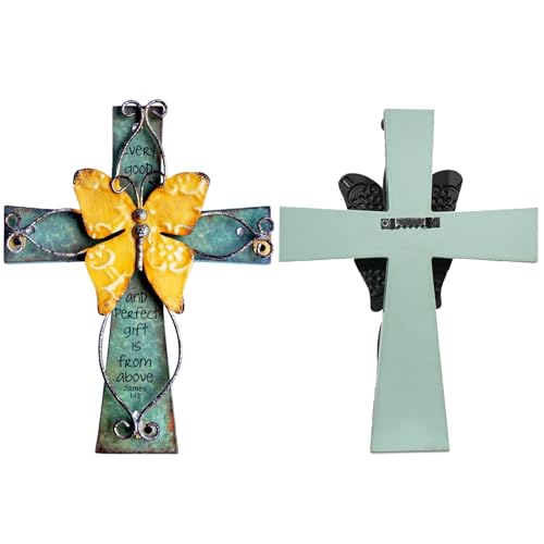 MelinSam Wooden Wall Cross Christians Cross with Antiqued Metal Butterfly and Inspirational Prayer Inscribed Blessed for Church Home Room Decoration Gifts