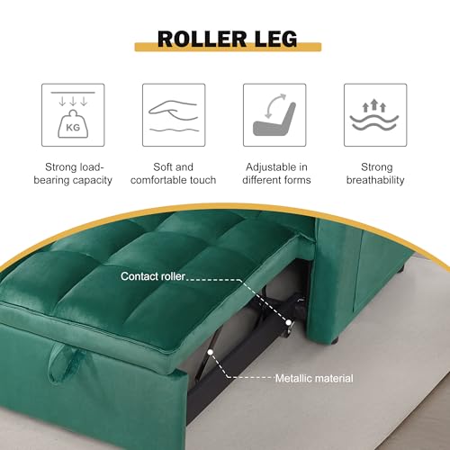 3 in 1 Sleeper Sofa Bed, Futon Sofa Bed for Living Room with Side Pocket, Black Sleepers Sofa Couch with Pullout Bed, Convertible Love Seat Sleepers Bed for Living Room, Bedroom, Small Space