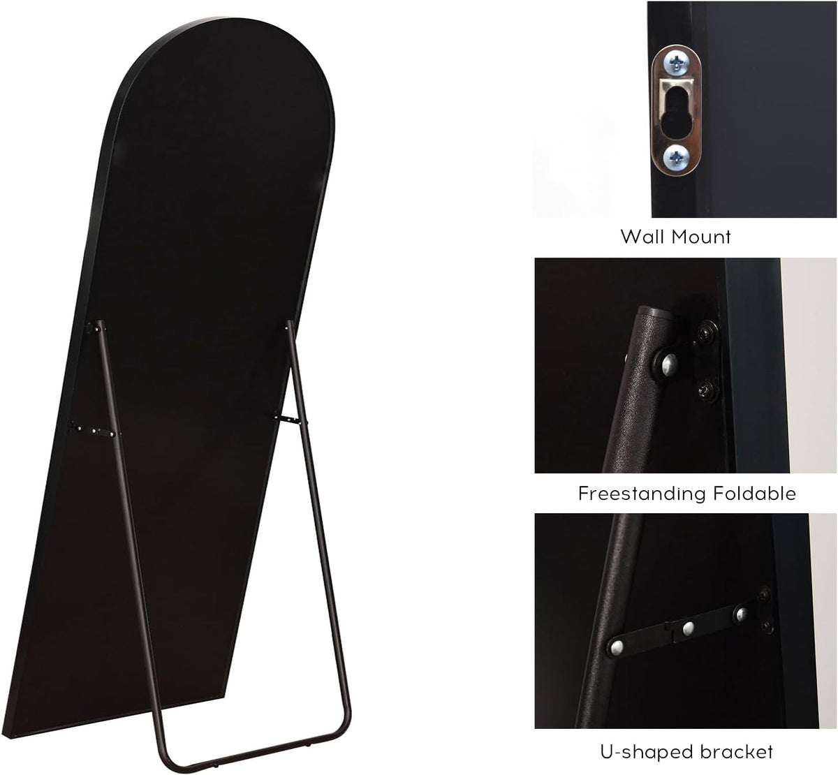 Floor Mirror, Oversized Full Length Mirror, Arched Mirror, Large Standing Mirror, Tall Mirror, Wall Mounted, FreeStanding, Giant Mirror, 68??26, Aluminum Frame – Black