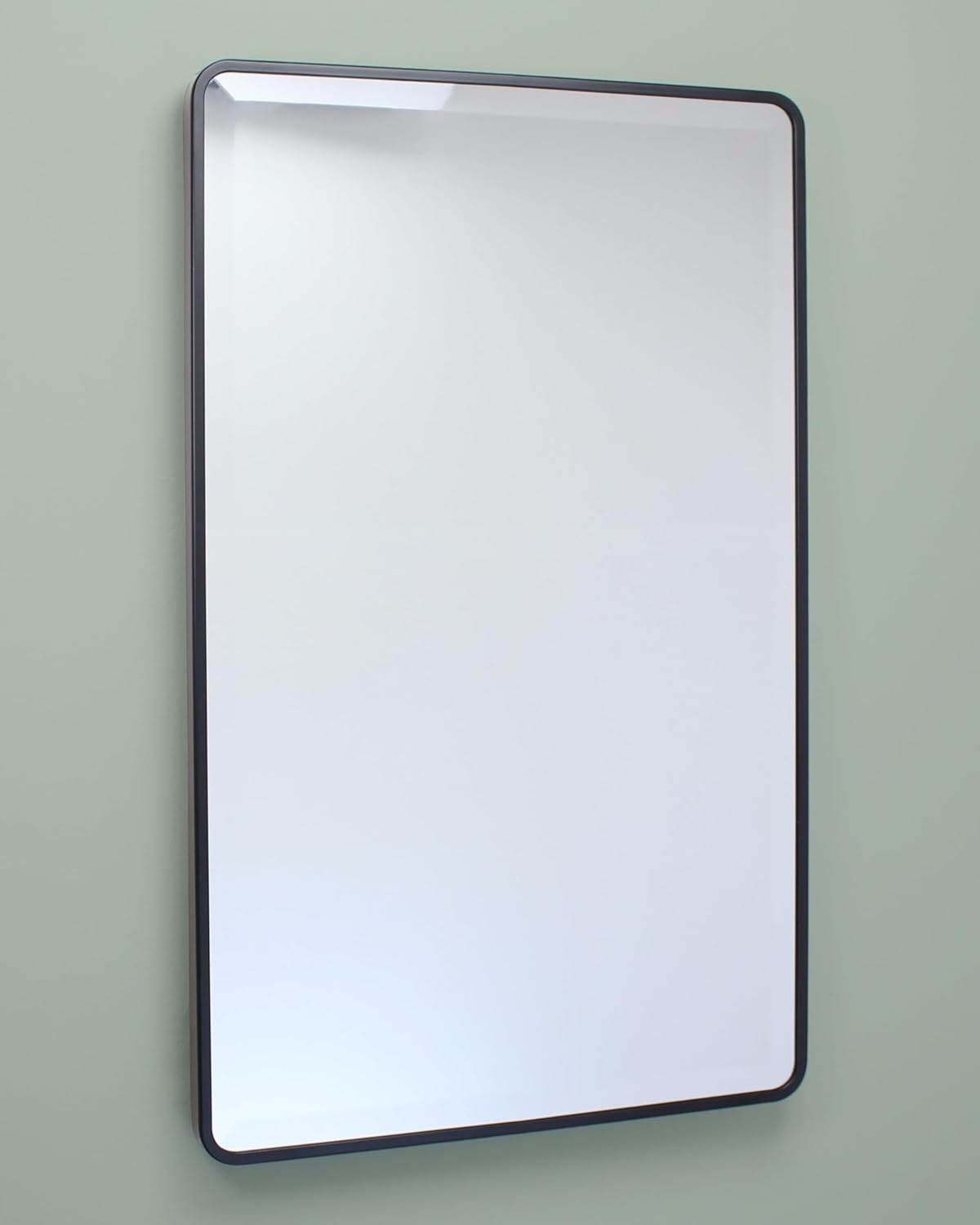 16×20 Austin Farmhouse Metal Framed Rounded Rectangle Recessed Bathroom Medicine Cabinet, Beveled Mirror, 14×18 in-Wall Opening, powder-coated Steel, Glass Shelves, Magnet Close, Brushed Nickel