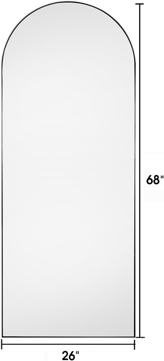 Floor Mirror, Oversized Full Length Mirror, Arched Mirror, Large Standing Mirror, Tall Mirror, Wall Mounted, FreeStanding, Giant Mirror, 68??26, Aluminum Frame – Black