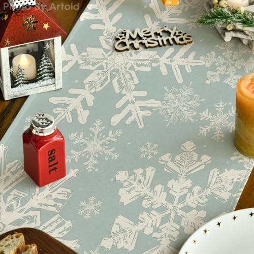 Artoid Mode Navy Blue Snowflakes Christmas Table Runner, Seasonal Winter Holiday Kitchen Dining Table Decoration for Home Party Decor 13×72 Inch