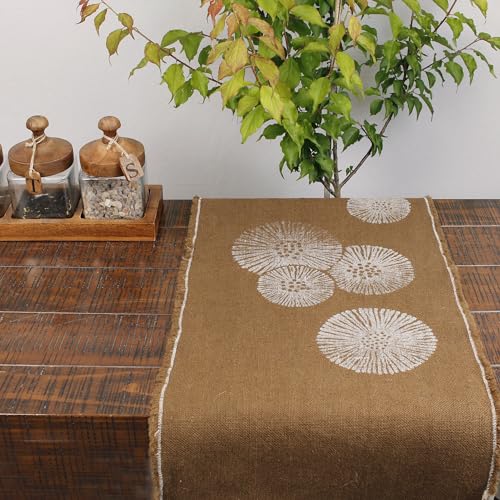 Cheyenne Burlap Linen Table Runner ?C Hand Printed ?C 100% Linen ?CFringed Edge- Prewashed, Pre-shrunk, and Machine Washable ?C Chocolate Brown (14X36, White Dandelion)