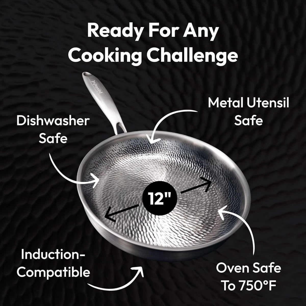 2025 Upgraded Titancore Frying Pan 10, Titancore Titanium Frying Pan, 100% Titanium Pro Hammered Pans for Cooking, Naturally Non-Stick with Minimum Oil & with Lid (10.23in, No Lid)