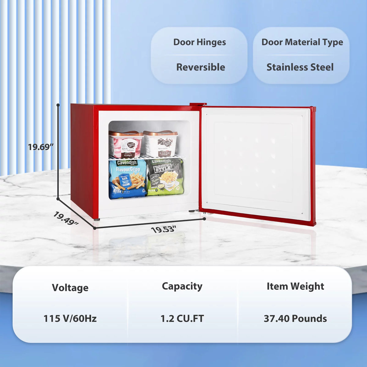 Auseo Mini Upright Freezer Compact Refrigerators??1.2Cu.ft Small Stand up Freezer for Home Office, Red