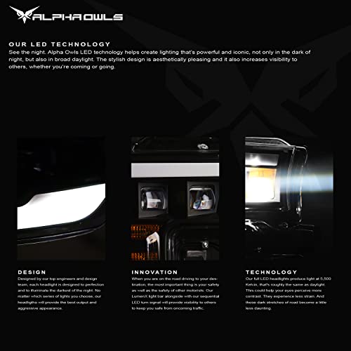 Alpha Owls 8710401 Crystal Headlights With Switchback Sequential LED Light Bar & Startup Light – Black Amber Fits 2009-2018 Dodge Ram 1500 2500 3500/2019-2023 Classic Halogen Models