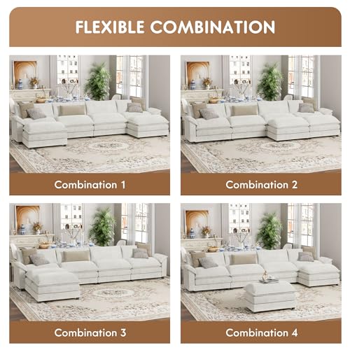 YESHOMY Sectional Modular Sofa U Shaped Chenille Fabric Couch with High Supportive & Soft Sponges and Removable Ottoman, Sleeper Comfy Upholstered Furniture for Living Room, Grey